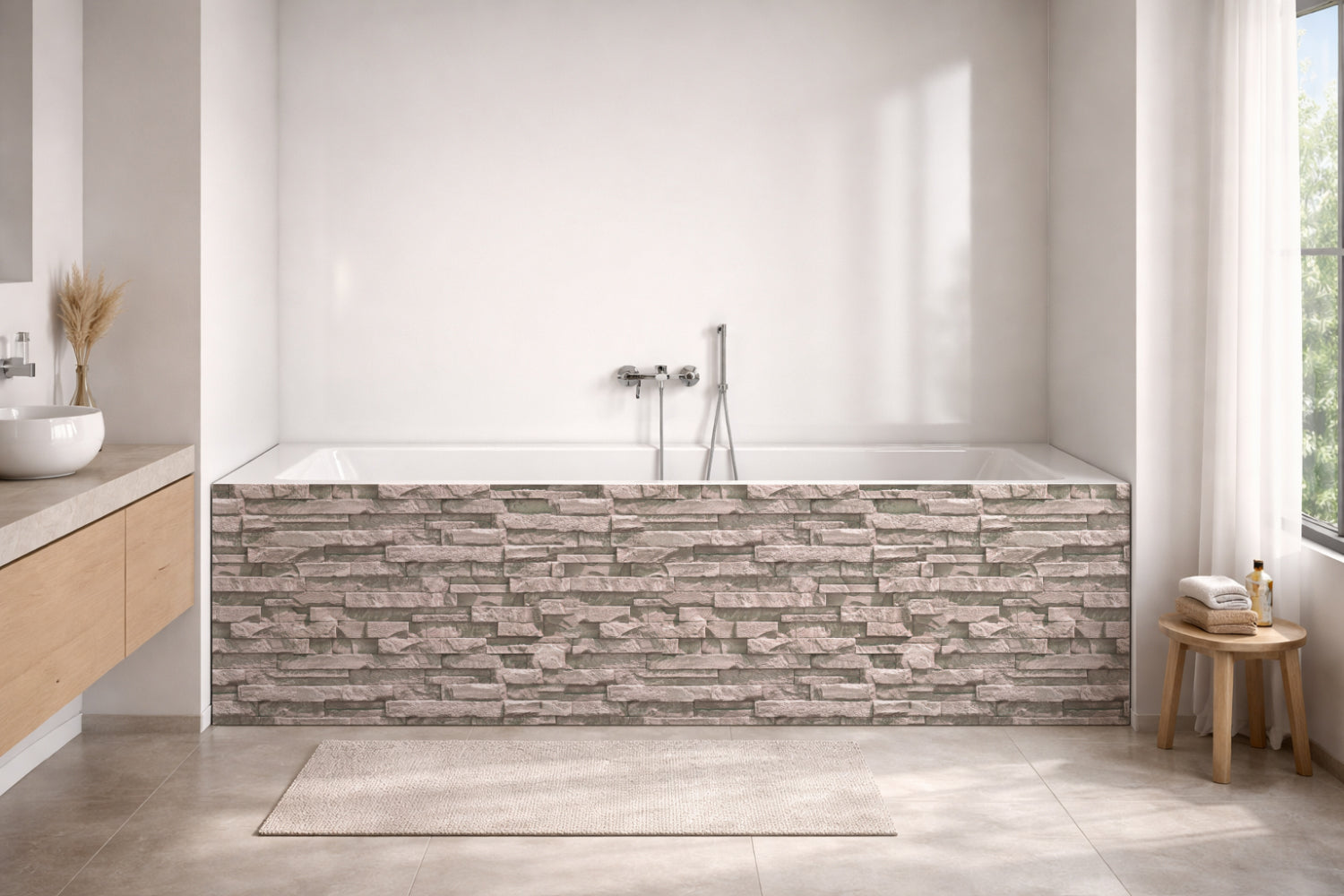 Badrückwand Steinoptik