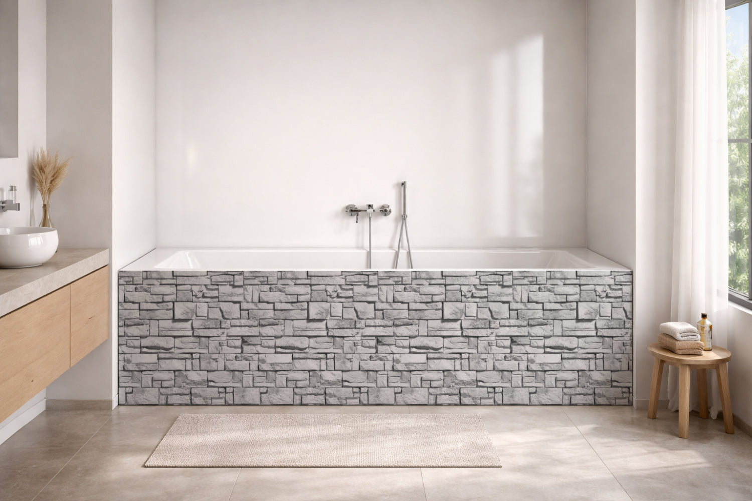Badrückwand Steinoptik