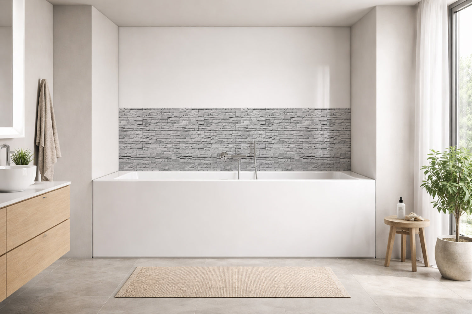 Badrückwand Steinoptik
