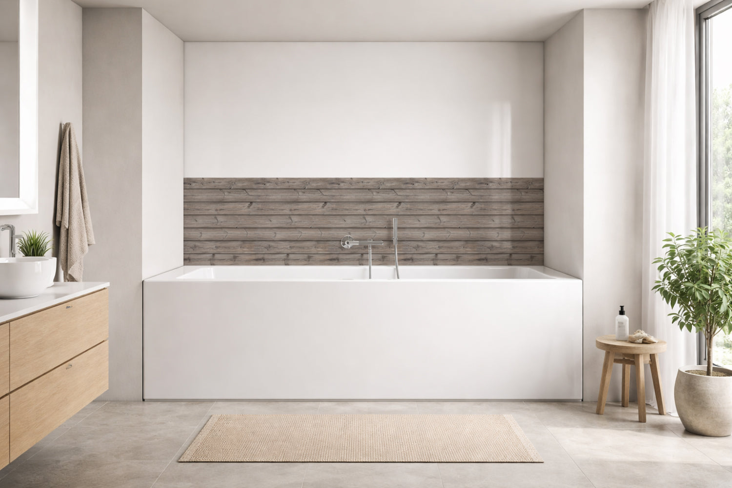 Badrückwand Holzoptik