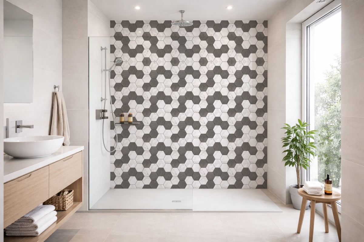 Toilettenrückwand Fliesenoptik