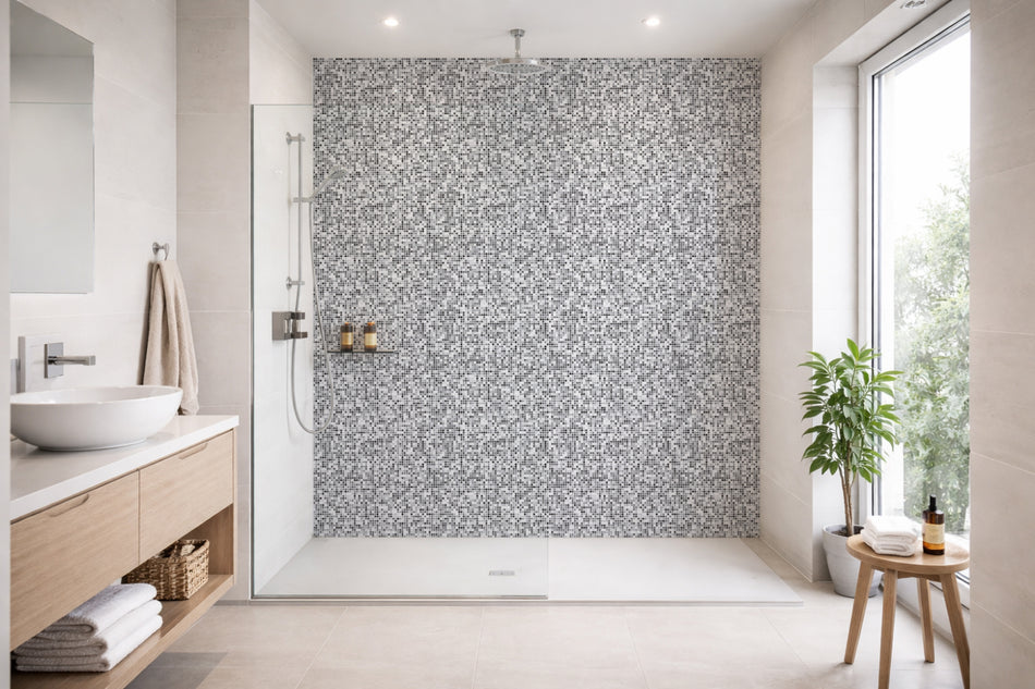Toilettenrückwand Fliesenoptik