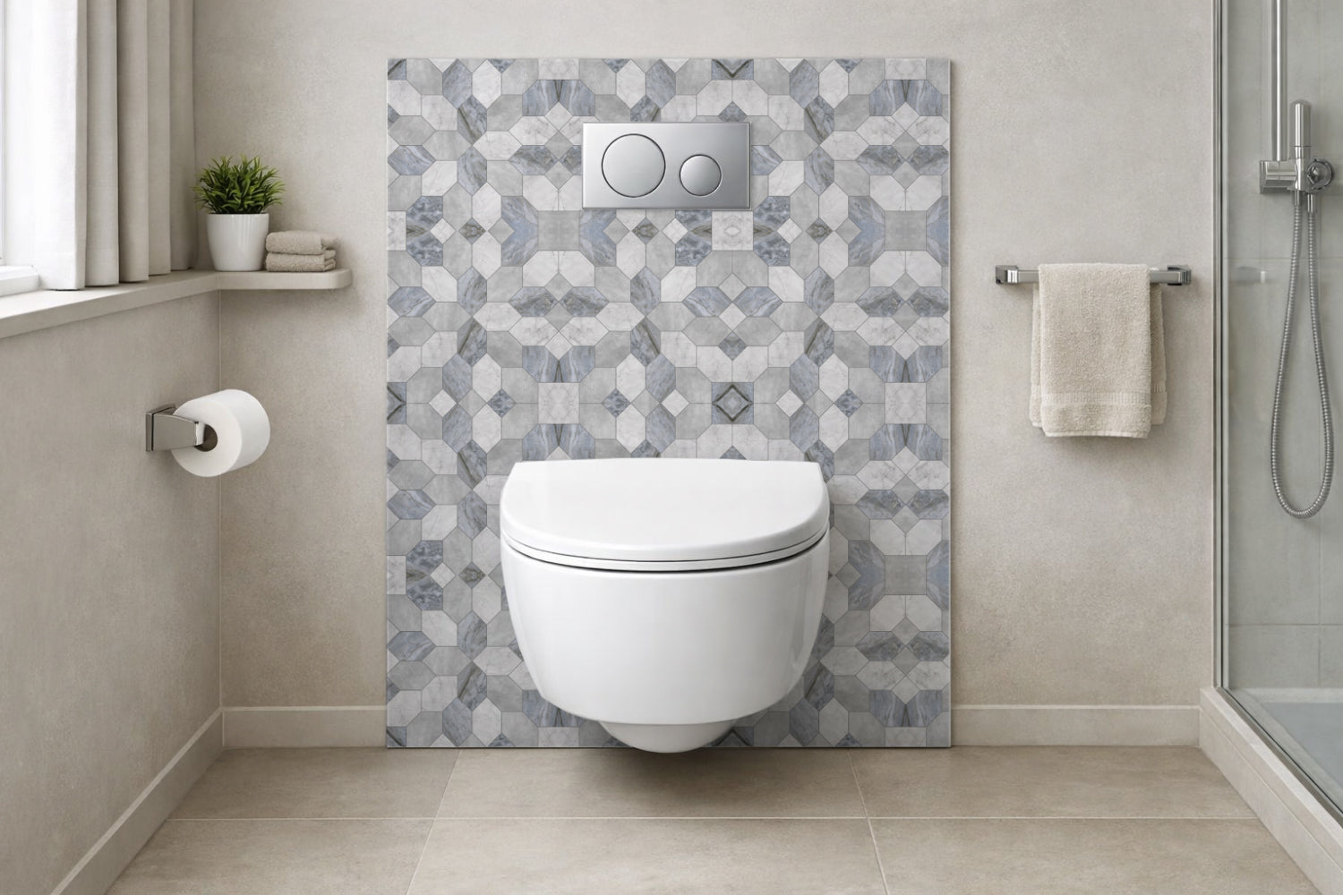 Toilettenrückwand Fliesenoptik