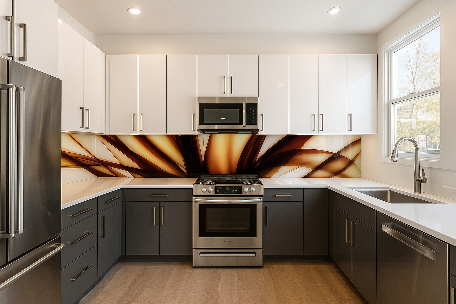 Küchenrückwand modern – Abstraktes Linienmotiv