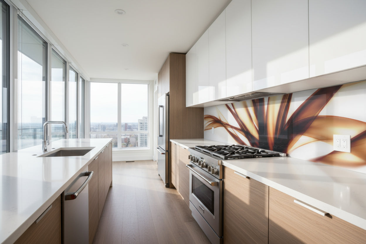 Küchenrückwand modern – Abstraktes Linienmotiv