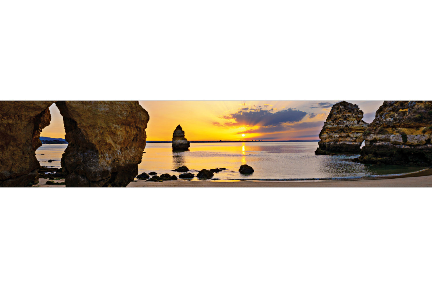 Küchenrückwand Sonnenuntergang am Felsenstrand