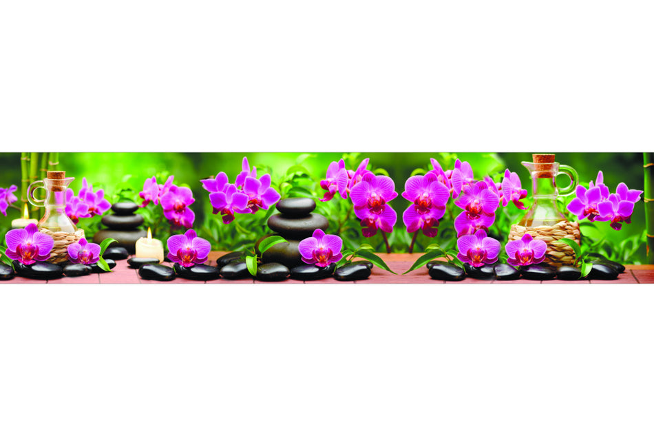 Küchenrückwand Wellnessmotiv – Orchideen, Steine & Kerzen