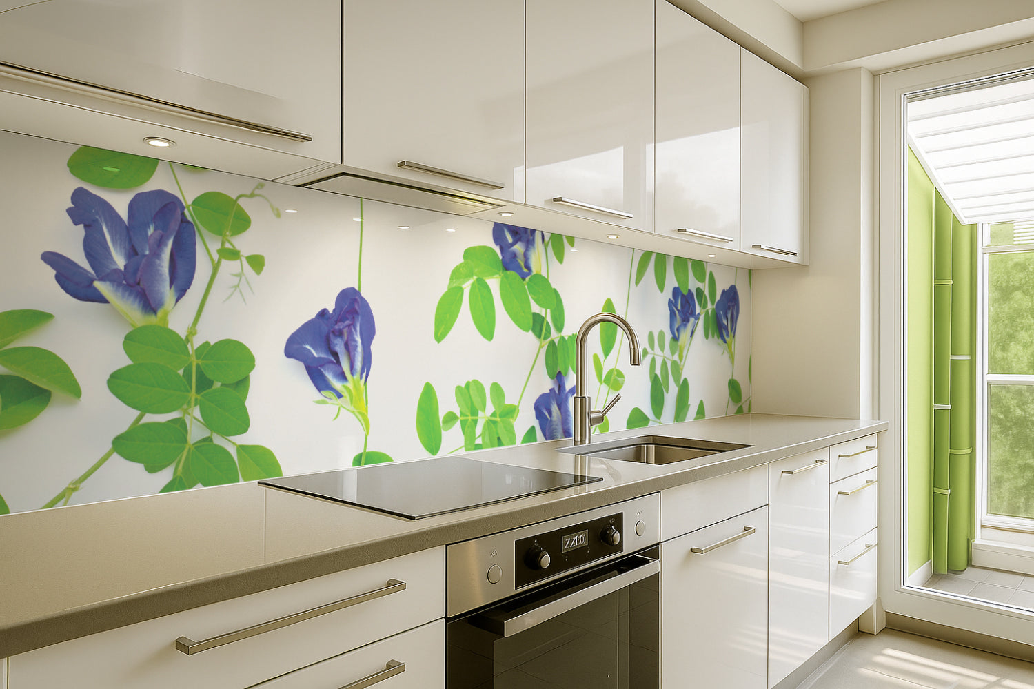 Design Küchenrückwand mit Blütenmotiv