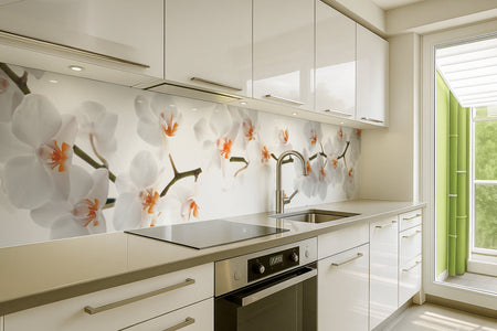 Küchenrückwand Weiße Orchideenblüten