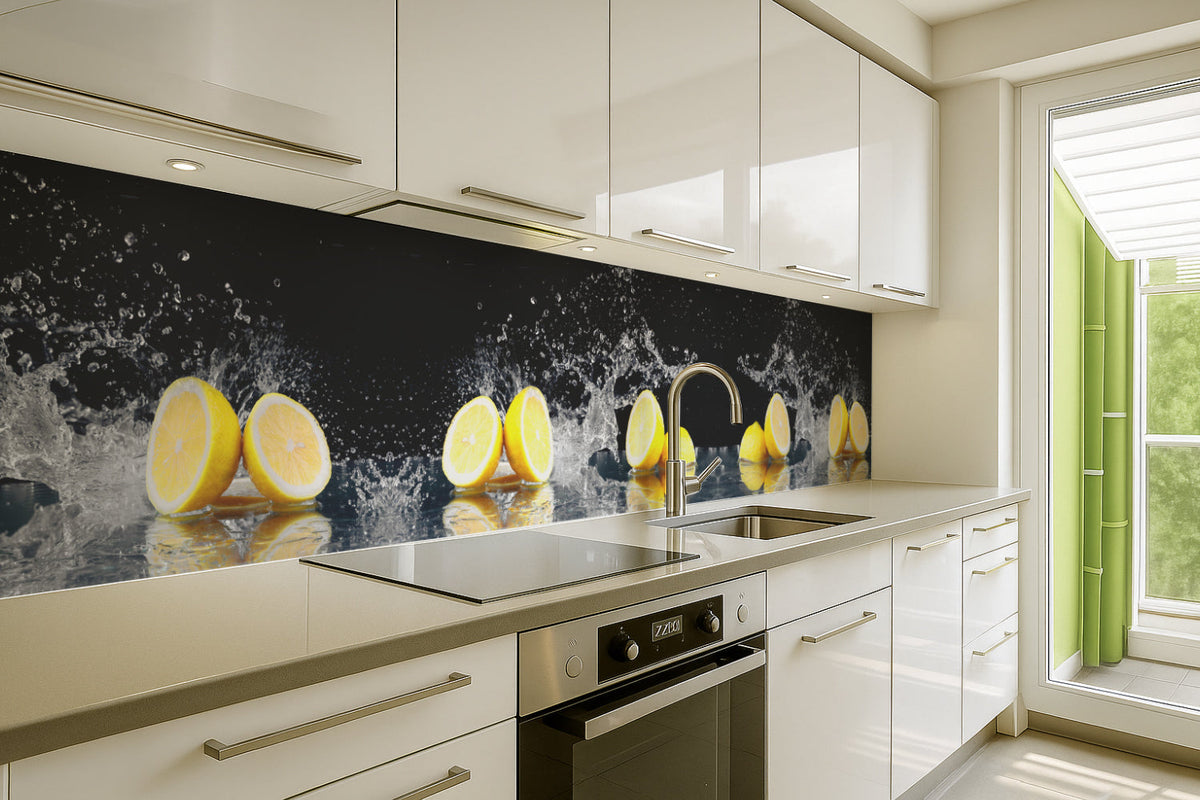 Küchenrückwand Zitronen Splash Schwarz