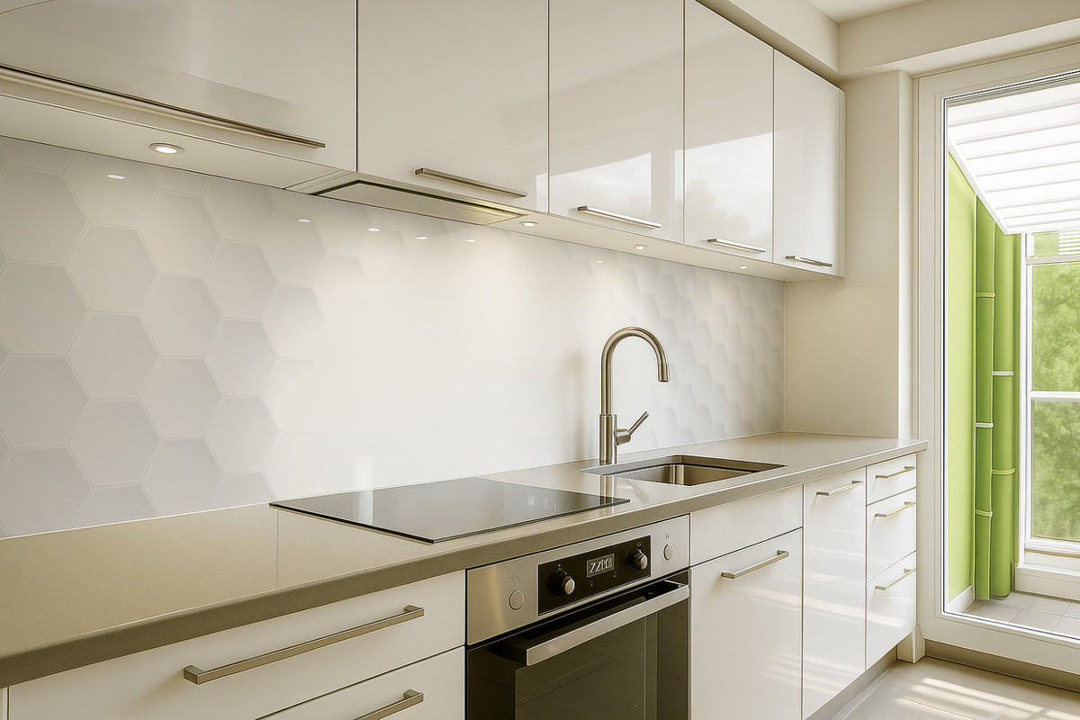 Küchenrückwand Weiße Hexagon Fliesen