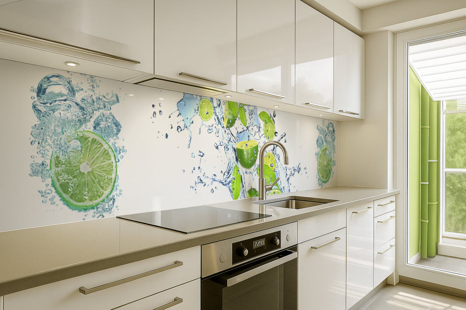 Küchenrückwand Limette und Wassertropfen