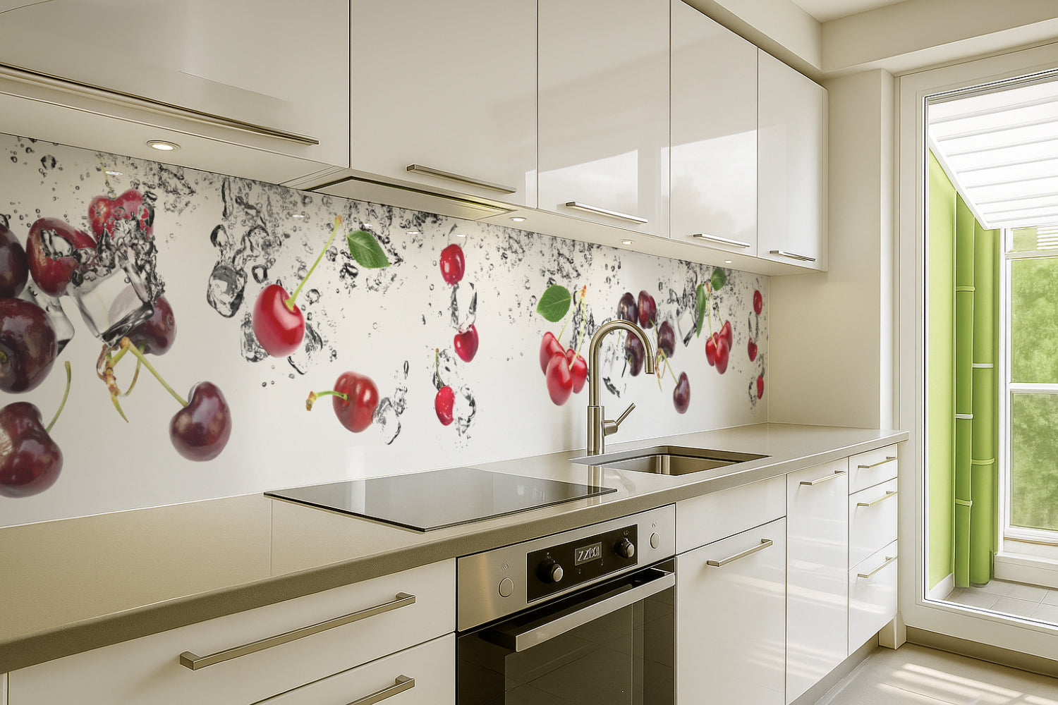 Küchenrückwand Kirschen mit Eiswasser