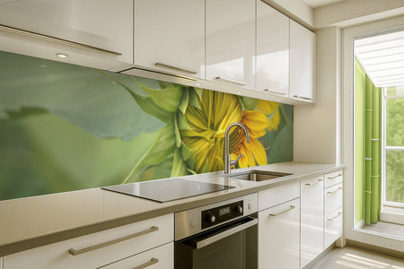 Küchenrückwand Sonnenblume im Aufblühen