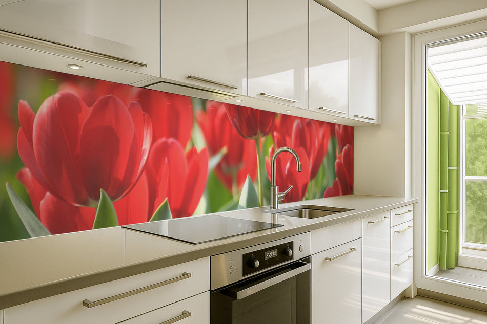 Küchenrückwand Rote Tulpen