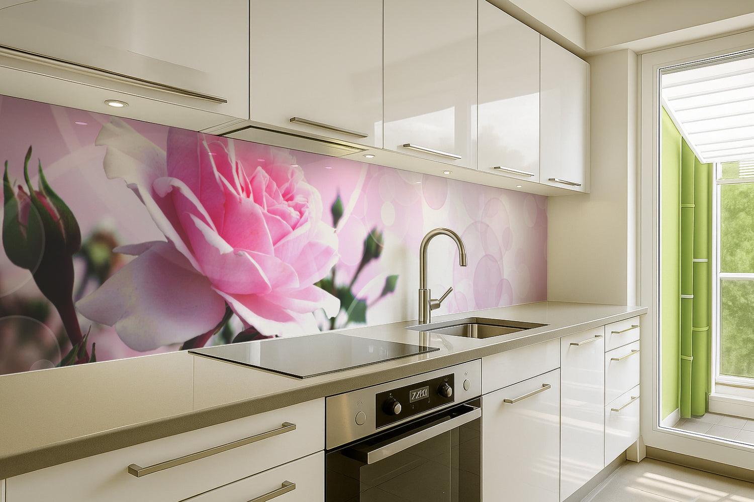 Küchenrückwand mit Rosenmotiv