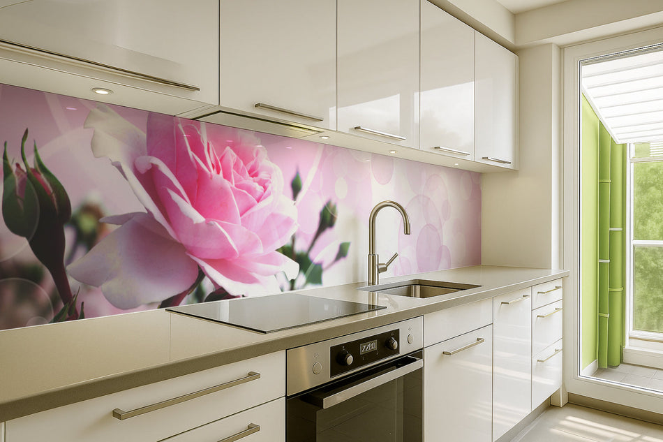 Küchenrückwand mit Rosenmotiv