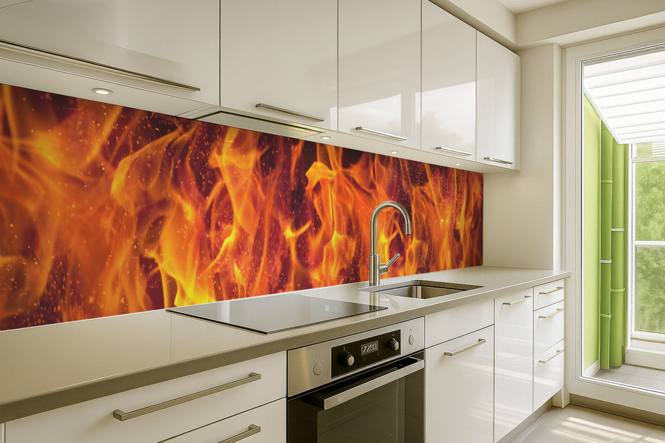 Küchenrückwand mit Feueroptik