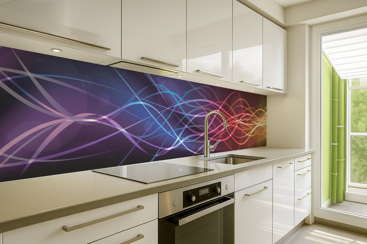 Küchenrückwand mit abstraktem Wellenmotiv