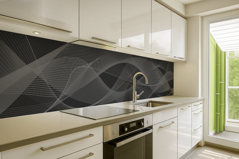 Küchenrückwand mit grauen Linien