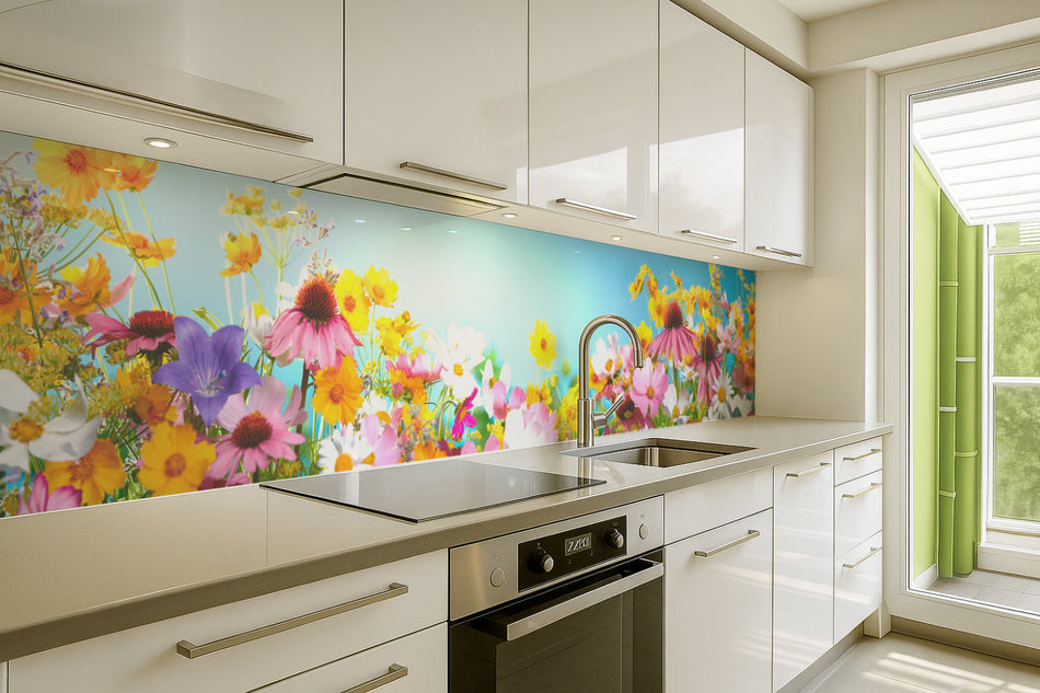 Küchenrückwand Blumenwiese bunt