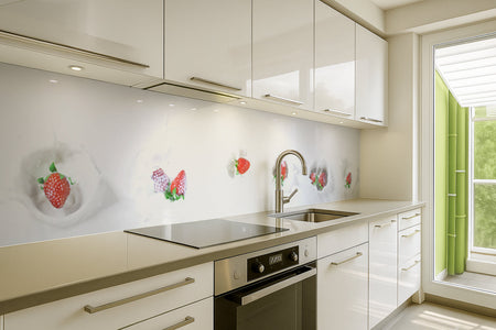 Küchenrückwand Erdbeeren Milch Splash