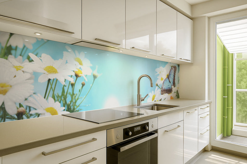 Küchenrückwand Schmetterling & Blumen
