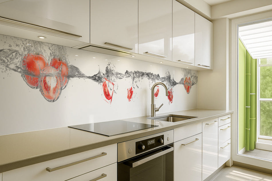 Küchenrückwand Tomaten im Wasserstrahl