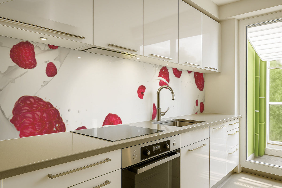 Küchenrückwand Himbeeren Milch Splash