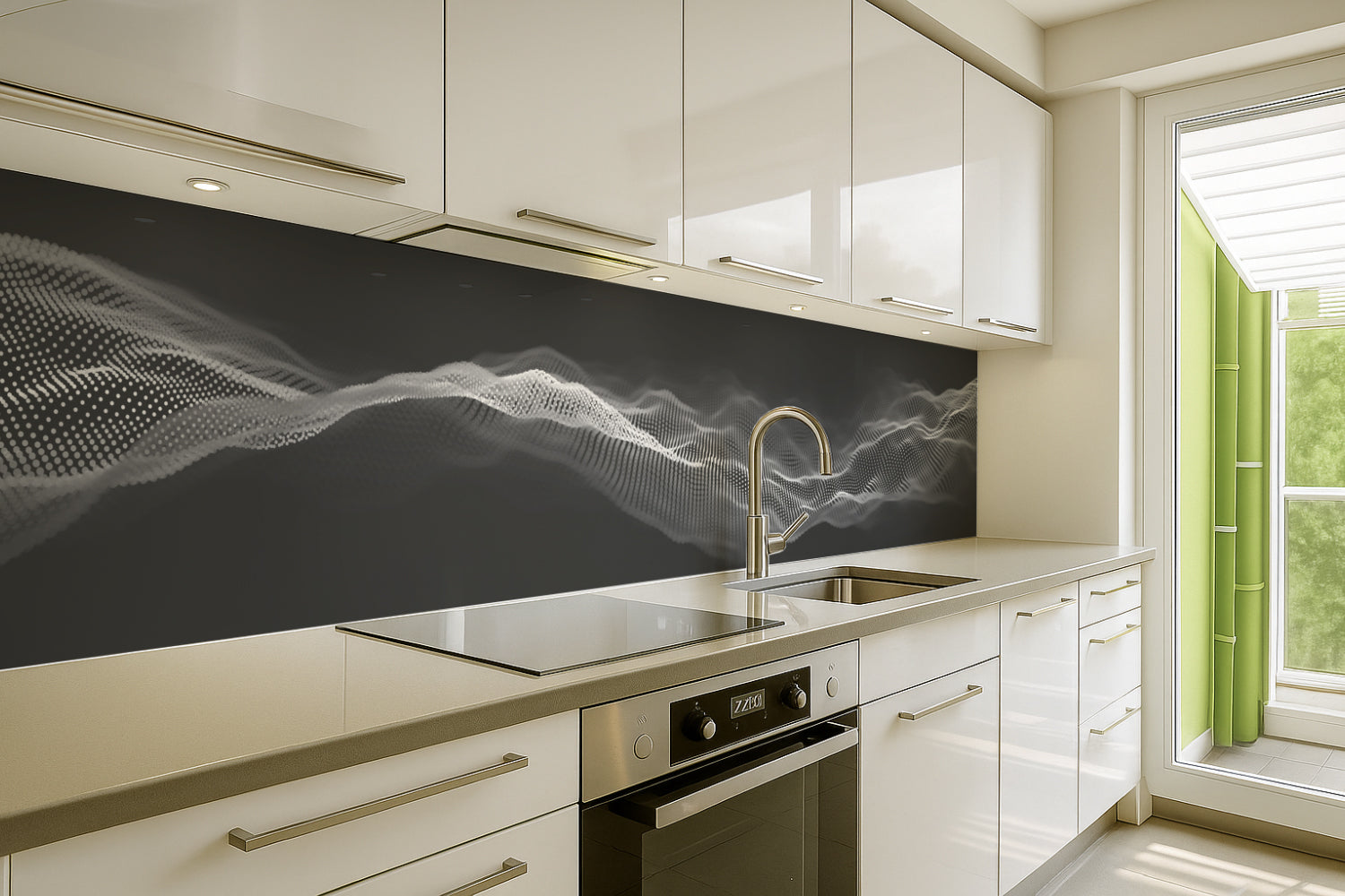 Küchenrückwand Abstrakte Wellen in Schwarz-Weiß