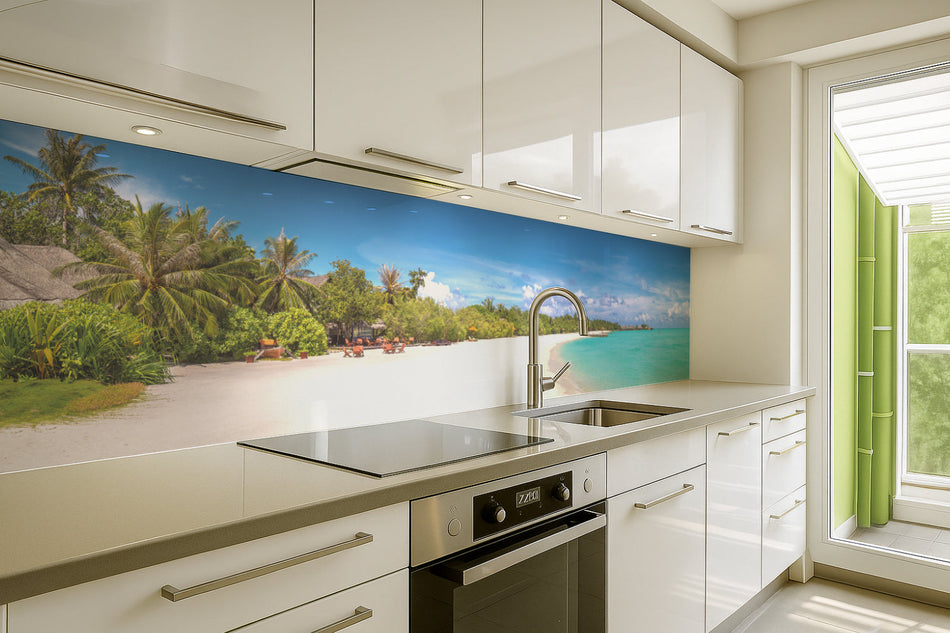 Küchenrückwand Traumstrand mit Palmen
