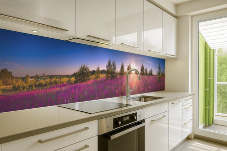 Küchenrückwand Blumenwiese im Sonnenuntergang