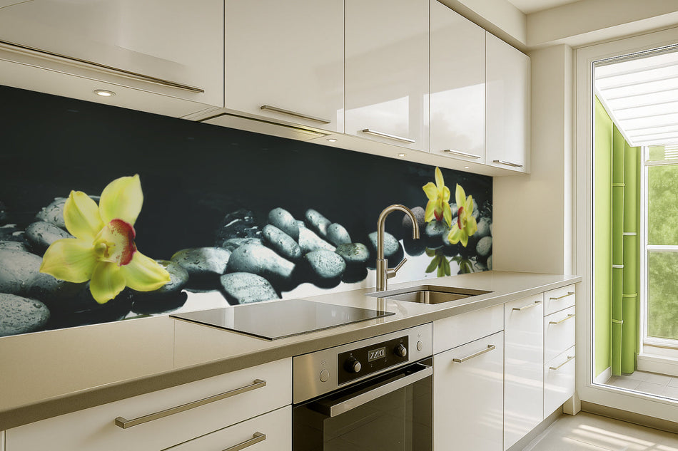 Küchenrückwand Orchideen & Spa-Steine
