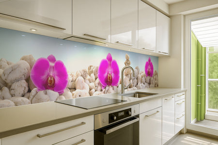 Küchenrückwand Orchideen & Steine