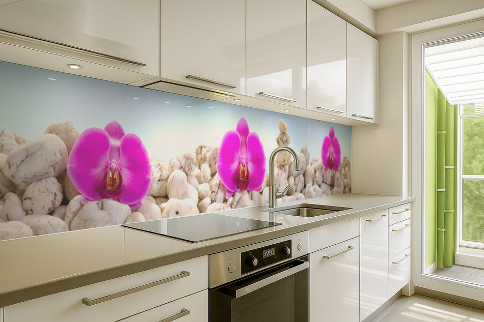 Küchenrückwand Orchideen & Steine