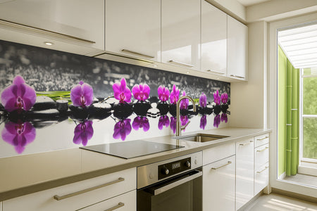 Küchenrückwand Orchideen & Steine