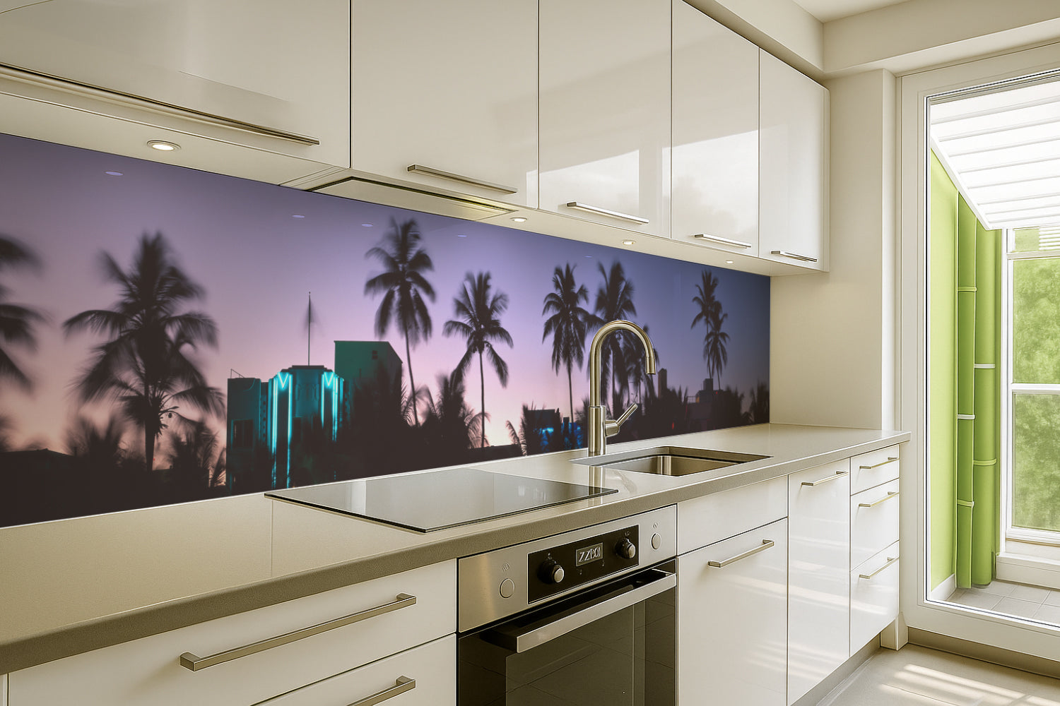 Küchenrückwand Palmen bei Sonnenuntergang