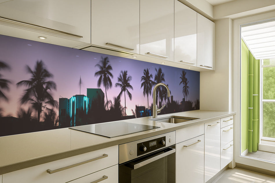Küchenrückwand Palmen bei Sonnenuntergang