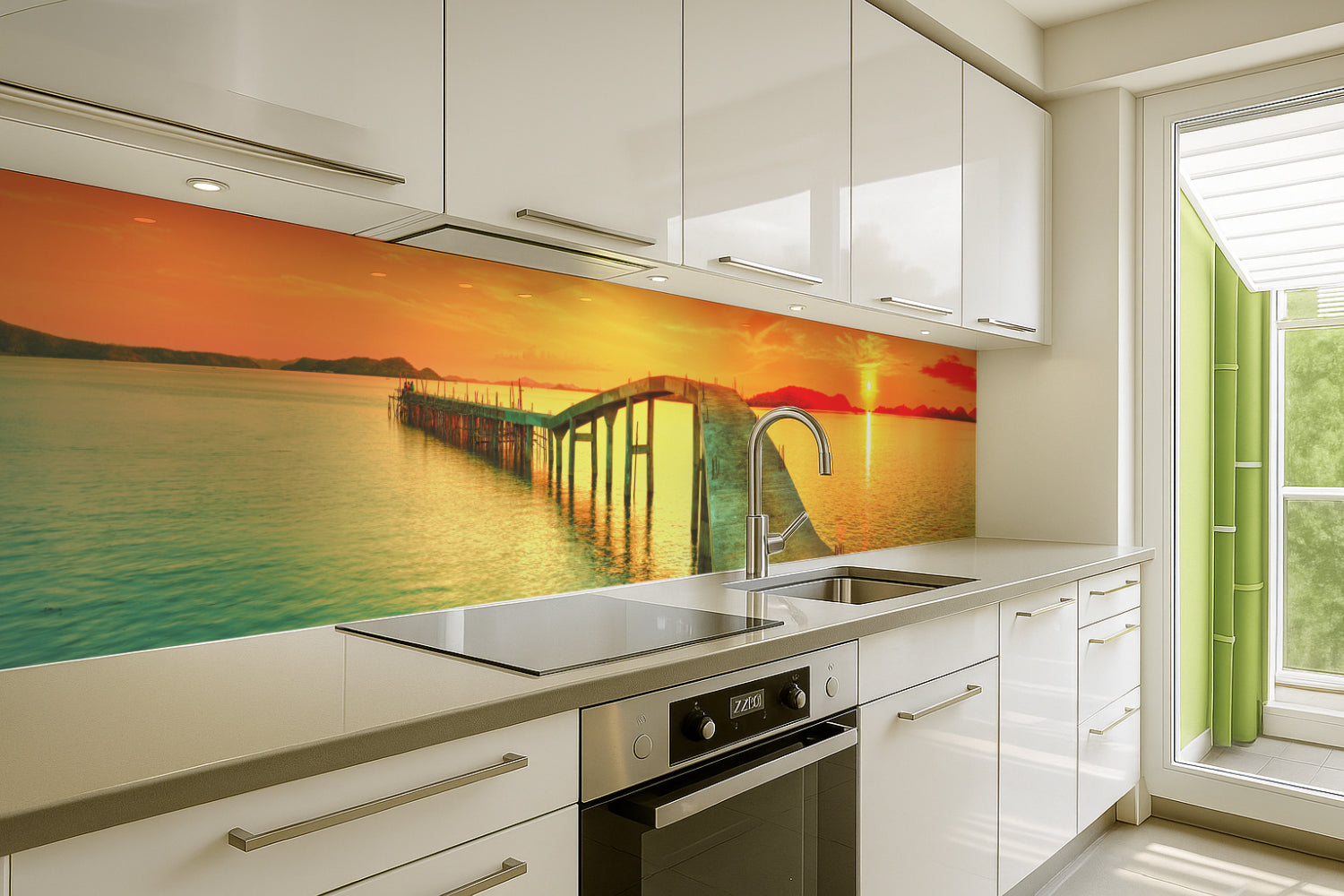 Küchenrückwand Sonnenuntergang am Steg