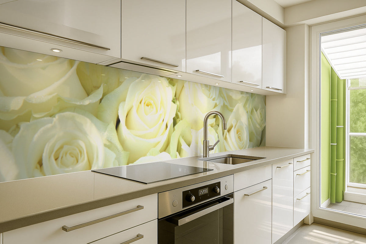 Küchenrückwand Rosenmeer in Weiß