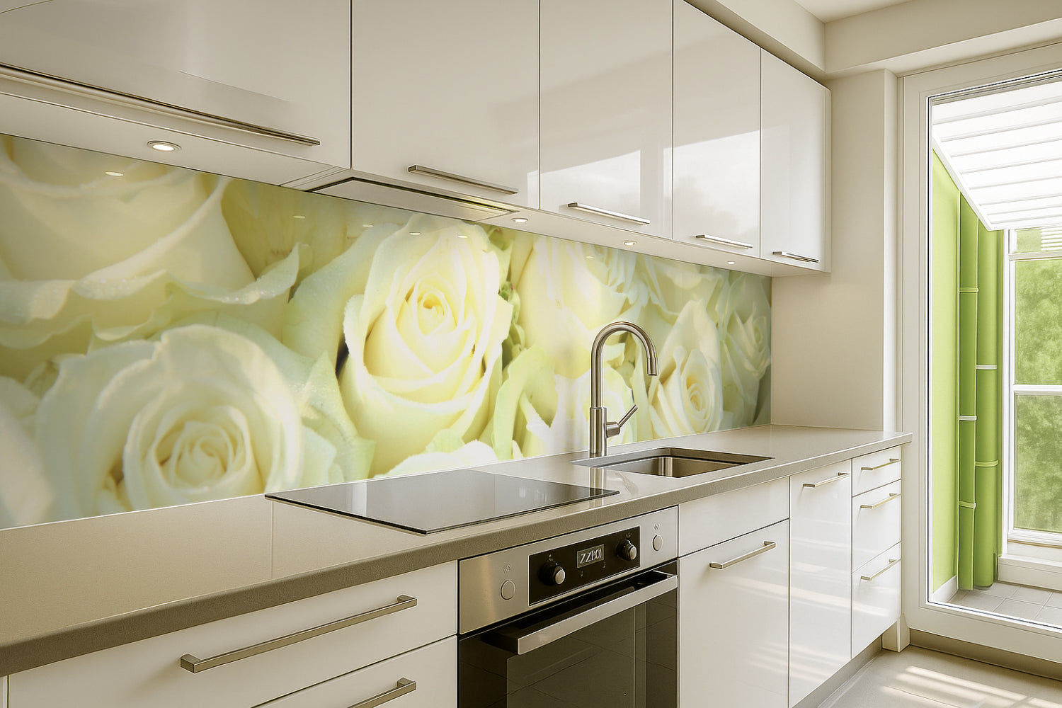 Küchenrückwand Rosenmeer in Weiß