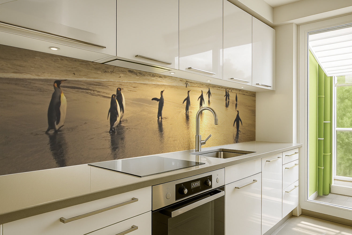 Küchenrückwand Pinguine am Strand