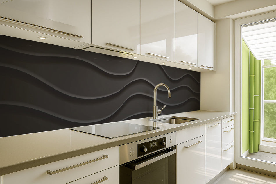Küchenrückwand Schwarz Wellen Design