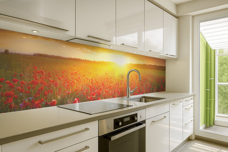Küchenrückwand Mohnfeld Sonnenuntergang