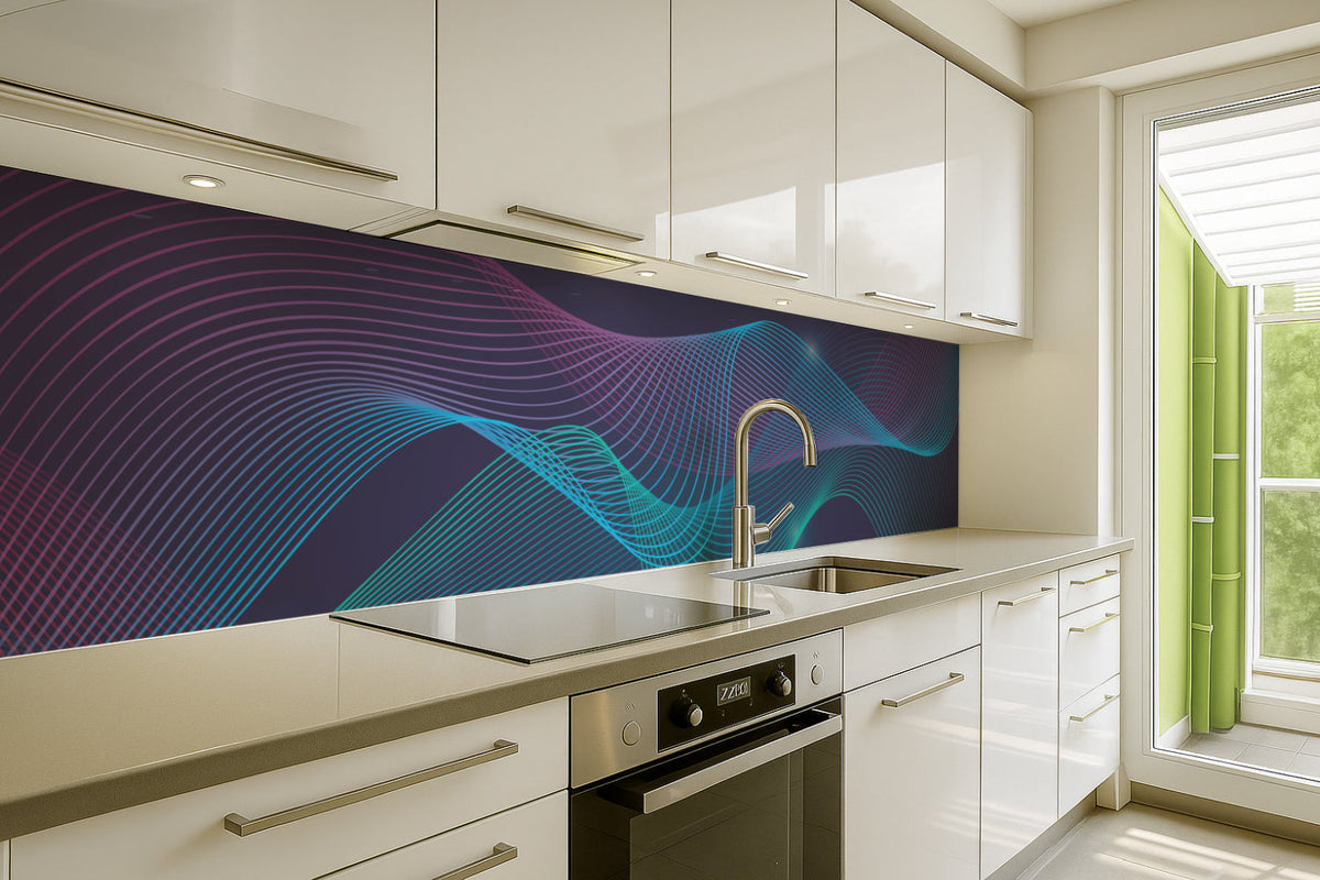 Küchenrückwand Abstrakt Linien Blau Lila
