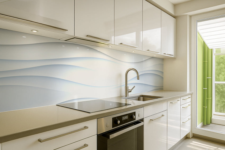 Küchenrückwand Weiß 3D Wellen Design