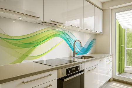 Küchenrückwand Blau Grün Wellen Design