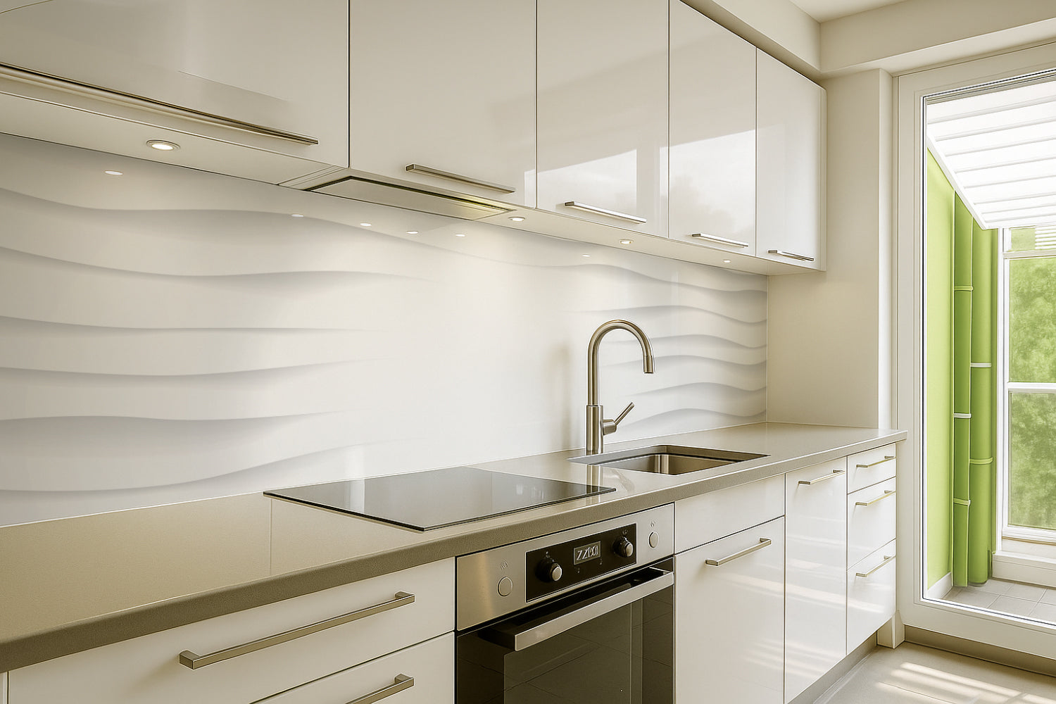 Küchenrückwand Weiß Wellen Design