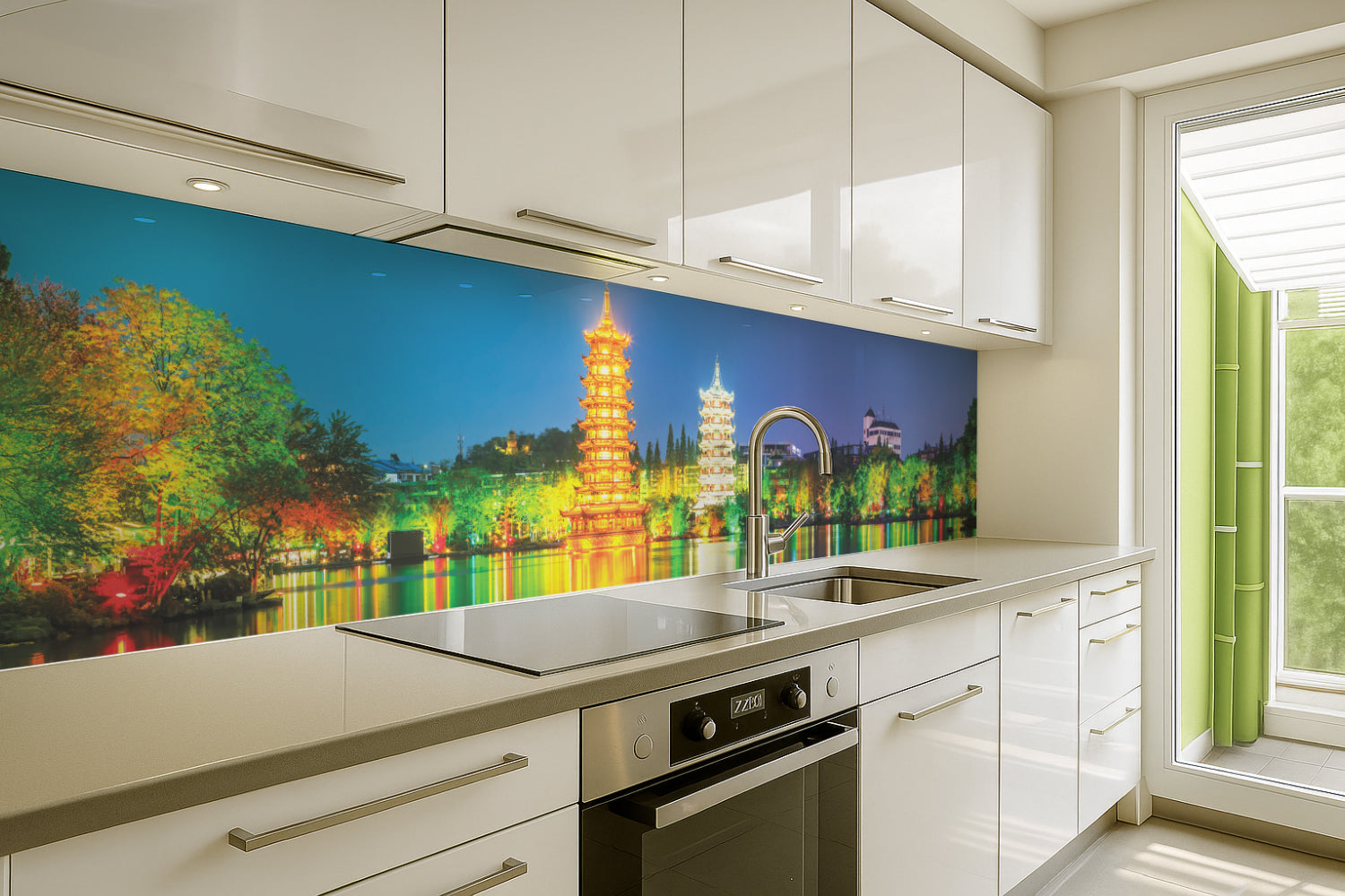 Küchenrückwand China Tempel bei Nacht