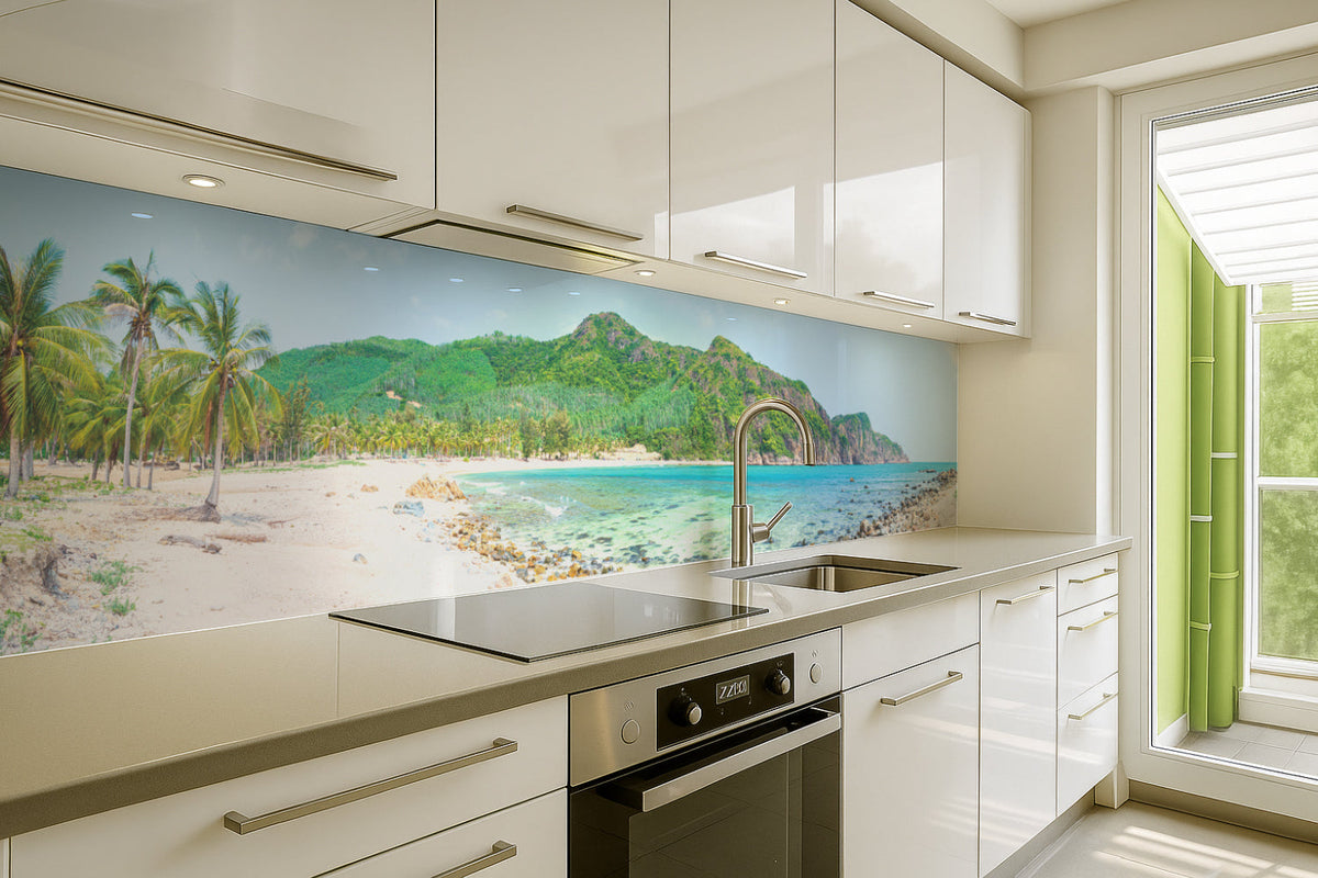 Küchenrückwand Tropischer Strand mit Palmen